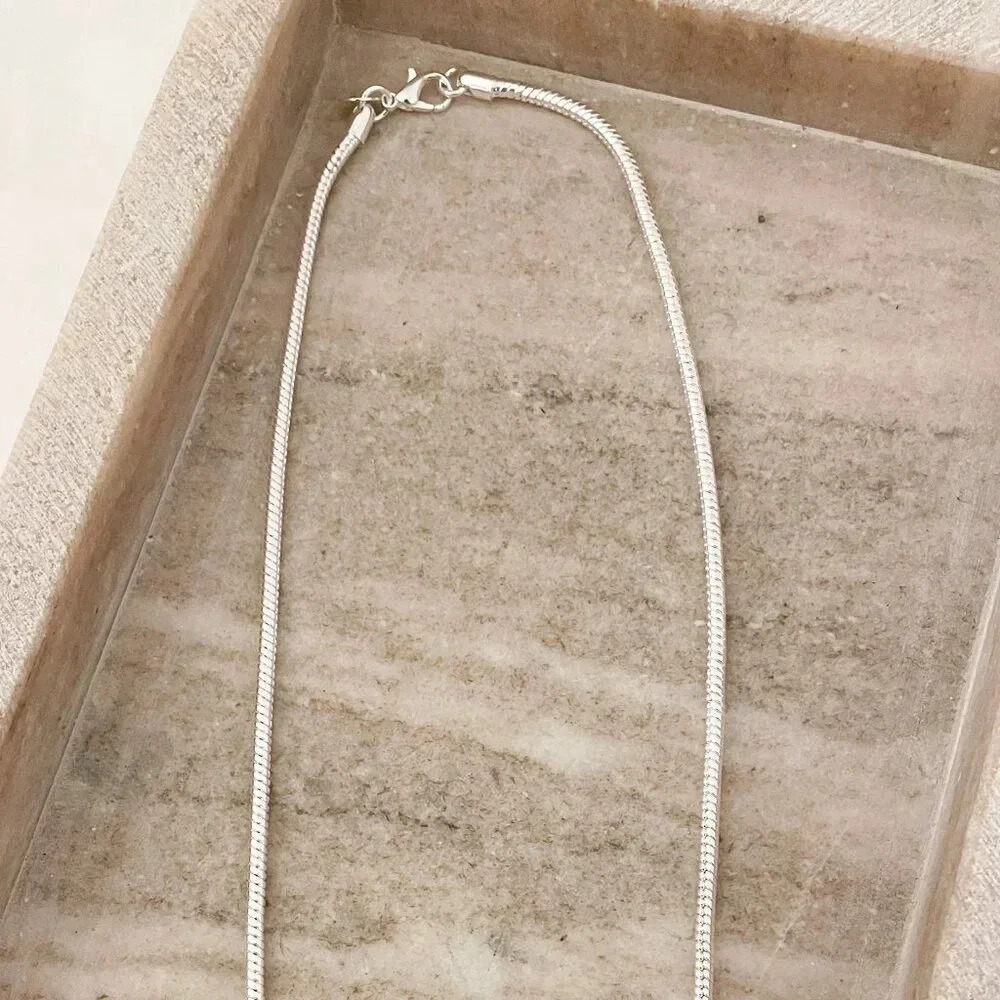 Sleek Silver Herringbone Chain Necklace — Shiny Everyday Layering 19” - Picture 4 of 6